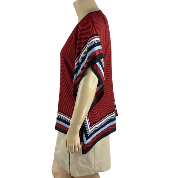 MICHAEL Michael Kors Border Stripe Poncho Blouse Red Black L/XL - Picture 4 of 7